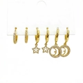 Three-pair gold plated zircon hoop earrings set with star and moon charms - Zirconia Moon and Star Style (2712)