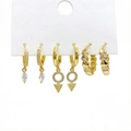 Three-piece gold plated micro-inlaid zircon hoop earring set with geometric pendants - Marquise Geometric Heart Style (2714)