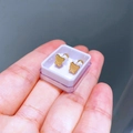 Goldener bärenförmiger Titanstahl-Ohrstecker präsentiert in einer weißen Schmuckschatulle - Teddybär / Gold