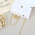 Gold plated earring set with micro-pave zircons and green gemstone heart detail - Green Square Zirconia Heart Chain Set (M24102)