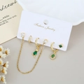 5-piece gold earrings set with green stones and sparkling cubic zirconia stones - Green Teardrop Oval Pendant Earring Set (M24106)