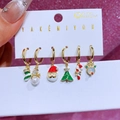 Set de 6 pares de pendientes de aro navideños con dijes de Papá Noel y muñeco de nieve - Estilo Colgante Muñeco de Nieve y Papá Noel (23073104)