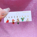 Set de 5 pares de pendientes navideños festivos con postes de plata y circonitas - Estilo de Pendientes de Botón de Calcetín Navideño y Árbol de Navidad (23073114)