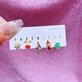 Set de 6 pendientes de Navidad con reno y copo de nieve en postes de plata dorada - Estilo de Pendientes de Botón de Oso Navideño y Guante (23073115)