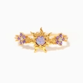 Verstellbarer vergoldeter Sonnenring mit Opal-Zentrum und lila Zirkon-Akzenten - Gold Sonne (2L47 Gold)