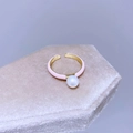 Detail view of pink enamel open ring with white pearl on beige velvet tray - Pink Enamel Artificial Pearl Style (I41粉色)
