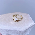 Elegant gold clover open ring with white enamel flower on purple velvet box - White Four-Leaf Clover Style (D13)