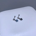 Detail von Kleeblatt-Ohrringen in Silber mit Schraubverschluss auf weißem Stand - Steel Color Polished Clover