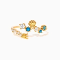 Verstellbarer vergoldeter Ring mit blauen Zirkonia und zentralem Muschel-Akzent - Gold Muschel (2L46 Gold)