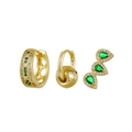 Three-piece golden earring set with green zircon stones in woven and drop designs - Openwork Woven Ball Drop Earring Set (K28A9699)
