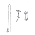 Three-piece silver earring set with green cubic zirconia and sparkling drop studs - Teardrop Round Zirconia Silver Earring Set (Platinum K45A2696)