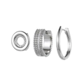 Three-piece silver earrings set with green cubic zirconia and polished hoop designs - Silver Pave Zirconia Hoop Earring Set (Platinum K46A2644)