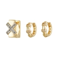 Golden earrings set with sparkling zircon stones and an X-shaped huggie earring - X-Shape Wide Pave Gold Earring Set (K20A0864)