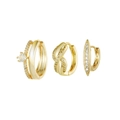 Three-piece set of gold earrings featuring cubic zirconia and twisted designs - Marquise Full Pave Gold Hoop Set (K12A2568)