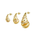 Three-piece gold-plated hoop earring set with white zircons in three sizes - Spiral Layered Gold Pave Earring Set (K13A2589)