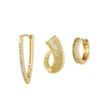 Three-piece set of gold-plated hoop earrings with micro-set green and clear zircons - Triangle Pave Clear Gold Hoop Set (K11A2537)