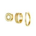 Three-piece gold earring set featuring crystal pavé hoops and a sleek tapered ring design - Wide Bead Three-Row Pave Gold Earring Set (K11A2551)