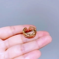 Minimalist double-layer hollow chain gold ring with an adjustable open design - Gold Minimalist Style