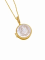 Detail of 18K gold sacred heart locket necklace with pearl shell and diamonds - Vintage Sacred Heart Style (Necklace A)