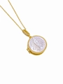 Detailed close-up of 18K gold plated locket necklace with shell inlay and zircon accents - Religious Figure Statue Style (Necklace H)