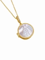 Detail view of 18K gold plated necklace with Mother of Pearl and zircon pendant - Our Lady of Aparecida Style (Necklace G)