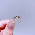 Verstellbarer Goldring mit bunten Edelsteinen im Rund- und Marquise-Schliff Damen - Mehrfarbige Reih Diamanten (B49R3763)