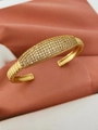 Vintage gold plated cuff bangle featuring multi-row crystal pave and ribbed texture - Cuff Bracelet / Gold