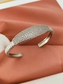 Silver open bangle bracelet with sparkling rows of cubic zirconia and spiral texture - Cuff Bracelet / White Gold