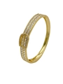 Gros plan d'un bracelet boucle fer à cheval doré avec doubles rangées de zircons carrés - Or-Zircon Blanc