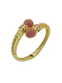 Detalle de brazalete de oro calado con dijes esféricos pavimentados de circón púrpura - Dorado-Zirconia Rosa