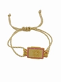 Bracelet tarot bohème doré avec cristaux roses et cordon tressé blanc réglable - Style Tarot Cœur