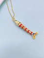 Detail of articulated goldfish pendant with colorful enamel and golden chain - Red and Gold Striped Style (Necklace P)