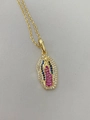 Detalle del colgante ovalado de la Virgen María con circonitas de colores en collar dorado - Estilo Zircón De Color Ovalado (Collar C) / Dorado