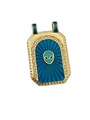 Pendaglio tarocchi dorato con smalto blu, design testa aliena verde e zirconi bianchi - Ciondolo in smalto con motivo alieno solo (senza catena)