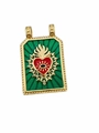 Golden tarot pendant with green enamel, red heart and evil eye motif in punk style - Religious Heart & Evil Eye Enamel Pendant Only (Without Chain) - 07