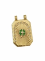 Vintage gold coin pendant featuring green enamel clover and sparkling white crystals - Four-Leaf Clover Enamel Pendant Only (Without Chain)