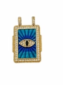 Golden tarot pendant with blue enamel evil eye and sparkling cubic zirconia framing - Evil Eye Rectangular Enamel Pendant Only (Without Chain)