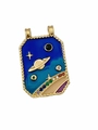 Starry sky tarot card pendant in blue enamel with golden Saturn and rainbow stones - Starry Sky Sparkling Enamel Pendant - Pendant Only (Without Chain) (Pendant Only-11)