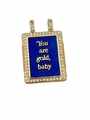 Golden rectangular tarot pendant with blue enamel and You Are Gold Baby engraving - You Are Gold Baby Enamel Pendant - Pendant Only (Without Chain) - 12