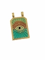 Golden Evil Eye tarot pendant with green and cyan enamel inlay and radial patterns - Green-Brown Evil Eye Enamel Pendant Only (Without Chain) (14)