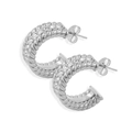 Orecchini a cerchio a C intrecciati argento con strass e chiusura a farfalla - Tonalità Argento Strass Bianco (CK359)