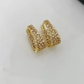 Orecchini a cerchio a V placcati in oro 18K con micro-pavé di zirconi cubici brillanti - Stile Pavé a V 02 / Oro