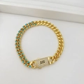 Collana a catena cubana dorata con dettagli in smalto celeste e chiusura S in zirconi - Oro con Celeste