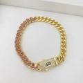 Collana cubana placcata oro 18K con smalto viola e chiusura a S con zirconi lucidi - Oro e Viola
