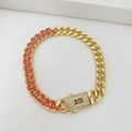Catena cubana in oro 18 carati e smalto rosa con fibbia con logo 'S' e zirconi incastonati - Braccialetto (Braccialetto 03) / Oro e Rosa Brillante