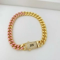 Catena cubana smaltata rosa placcata oro 18K con chiusura a lettera S e diamanti - Oro con Rosa