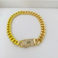 Bracciale a catena cubana dorata con smalto giallo neon e chiusura a S luccicante - Oro e Giallo Fluorescente