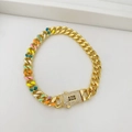 Collana a catena cubana placcata oro 18 carati con smalto arcobaleno e chiusura S - Braccialetto (Braccialetto 10) / Oro e Arcobaleno