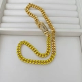 Collana a catena cubana in oro 18 carati con finitura giallo neon e fibbia a S con cristalli - Oro e Giallo Fluorescente