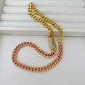 Catena cubana in smalto rosa placcata oro 18K con chiusura a diamante lettera S - Collana (Collana 04) / Oro con Rosa
